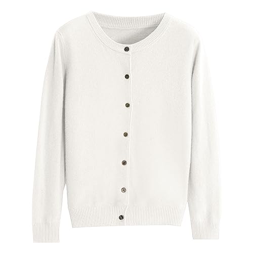 Cream Cashmere Cardigan Sweaters for Women Button Down Open Crew Neck Lightweight Cardigans Casual...