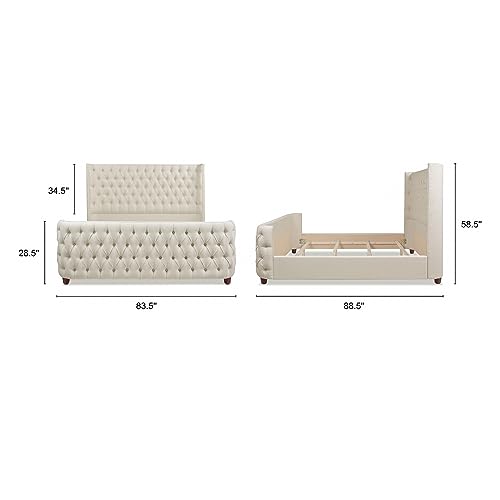 Jennifer Taylor Home Harmonie King Bed Set, Light Beige Linen