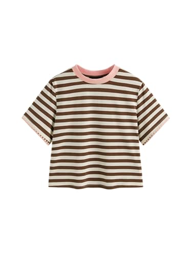 CIDER Women Summer Crew Neck T-Shirt Oversized Cotton-Blend Stripe Short Sleeve Tee