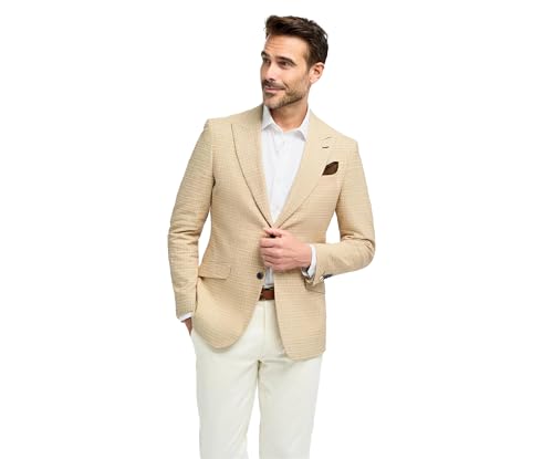 Blazer à Carreaux Beige pour Homme en Coton Coupe Slim