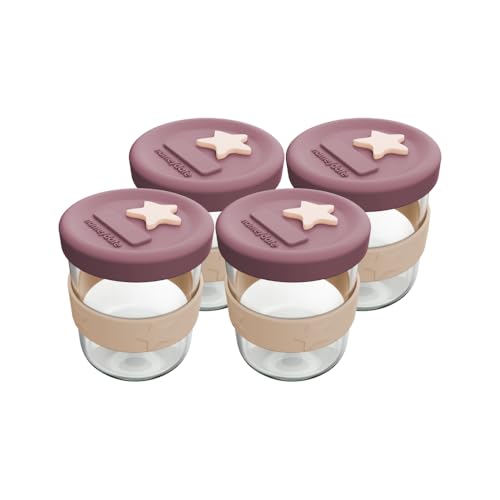 Cherub Baby Langlebige, ungiftige, BPA-freie, auslaufsichere Aufbewahrungsbehälter für Mikrowelle, Backofen, Gefrierschrank, Silikon und Glas, Babynahrungsbehälter mit luftdichtem Deckel, 4 Stück, 180