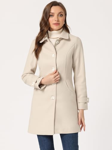 Allegra K Women's Winter Outerwear Overcoat Peter Pan Collar Mid-thigh A-line Single Breasted Pea Coat2