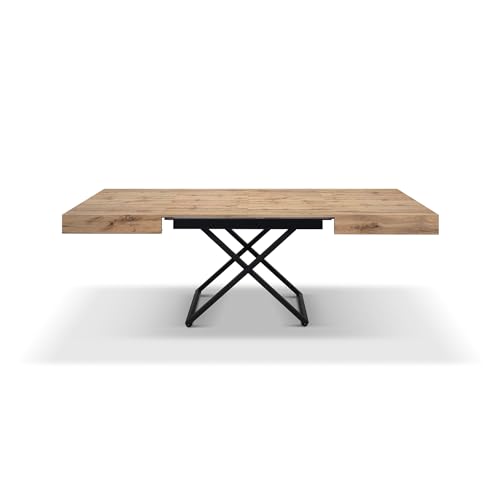 PAZZO DESIGN Table convertible Valentina, table élévable, table extensible, chêne rustique, mélaminé, pieds métalliques noirs, de 120 à 220 cm, fabriquée en Italie - id_2004