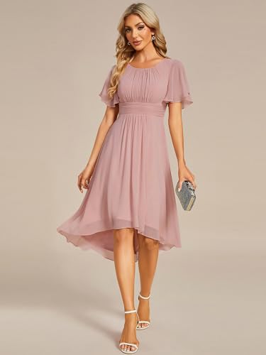 Image of Ever-Pretty Women's Chiffon Crew Neck Empire Waist Wedding Guest Dress Summer Short Sleeve Semi Formal Dresses 02053