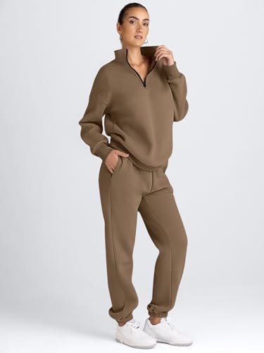 Image of AUTOMET Women's Sweatsuits 2 Piece Outfits Lounge Sets | Cozy Airport Outfits,Casual Sweat Sets for Fall and Winter,Half Zip Pullover and Baggy Sweatpants with Pockets