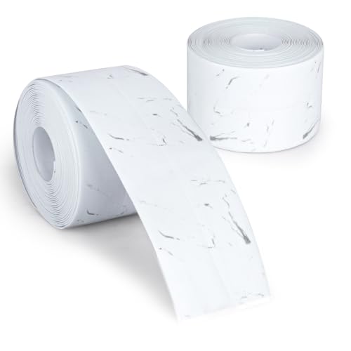 Image of LELE LIFE 2 Rolls Caulk Tape Waterproof Self Adhesive, Toilet Caulk Strip Sealant Tape Sealing Strip for Bathroom, Kitchen, Shower, Bathtub Caulking Tape, 1.5 inch x 10.5Ft, White Marble