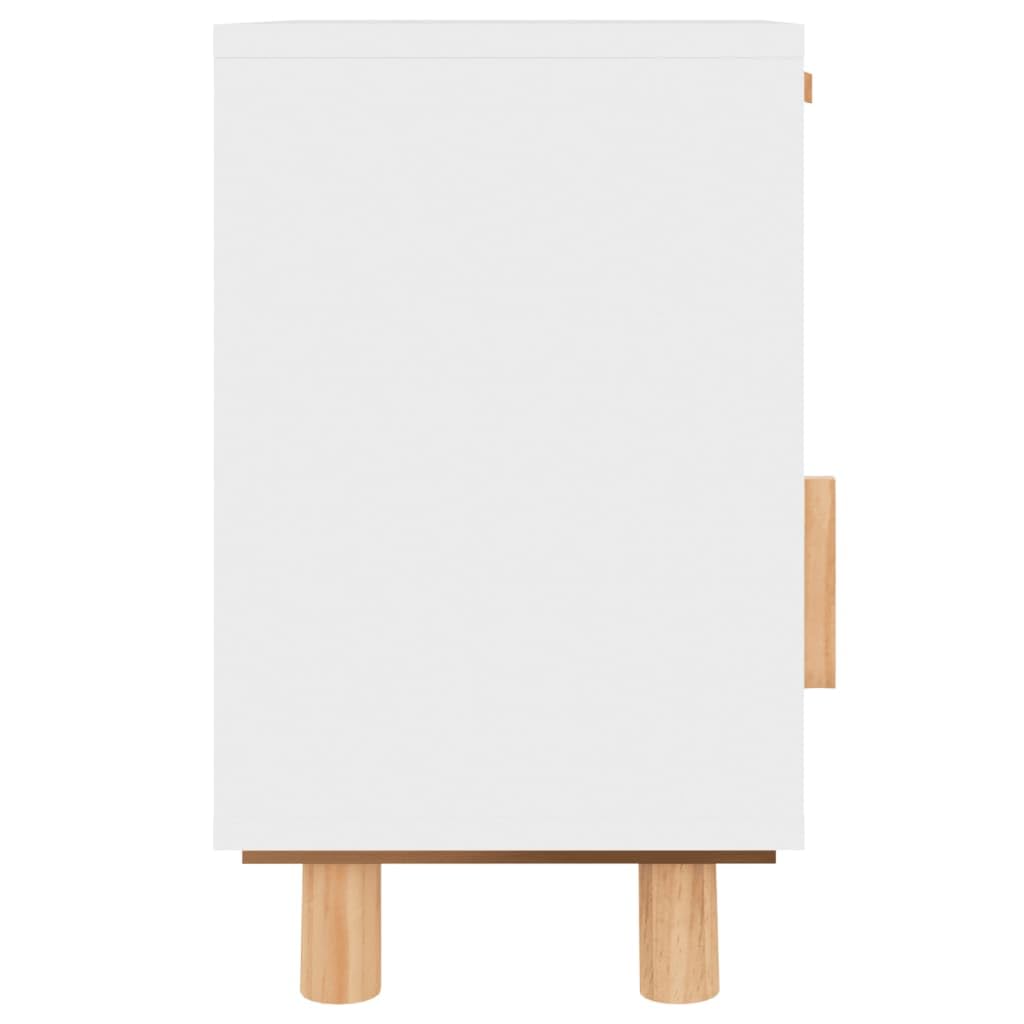 Fengshui Comodino bianco in legno massello di pino e rattan naturale