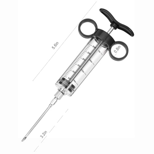 Image of Kingsmile Meat Injector, 1-oz Plastic Marinade Injector, Turkey Injector Syringe - 3 Stainless Steel Meat Needles for BBQ Grill, Meat Injector Syringe for Meat with Cleaning Brush Black