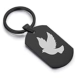 Comfort Zone Studios Stainless Steel Religious Dove Dog Tag Keychain Circle Ring, Black