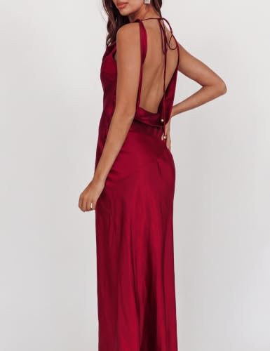 Image of KOUNAI Satin Backless Formal Maxi Dresses for Women Wedding Guest