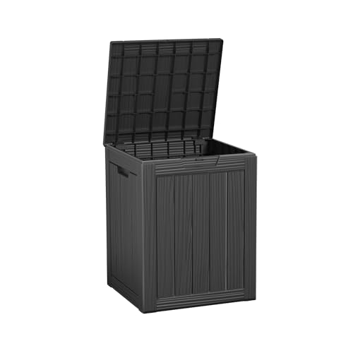 Image of ROJIK Outdoor Storage Housing Deck Box - Waterproof Patio Furniture, Garden Tools, Cushions, Pool Accessories Storage Bench with Lockable Lid and Side Handles (Black, 28 Gal)