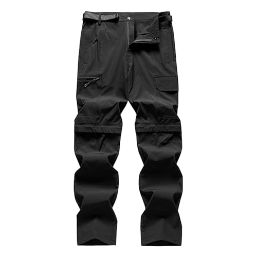 Pantaloni da uomo con zip off, rimovibili, da trekking, elasticizzati, vestibilità larga, a contrasto, ad asciugatura rapida, traspiranti, con tasche da trekking, W nero., 5XL
