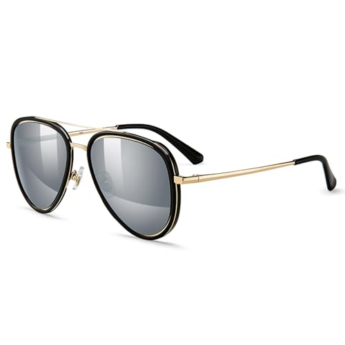 Classic Pilot Polarized Sunglasses for Men, Metal Frame, Nylon Lenses, Silicone Nose Pads