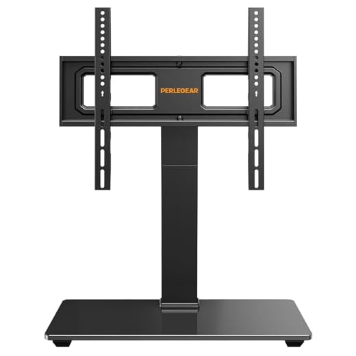Perlegear Universal Swivel TV Stand for 32–70 inch TVs, Height Adjustable Table Top TV Stand Mount with Tilt, Tempered Glass Base, Holds up to 88 lbs, Max VESA 400x400mm, PGTVS26