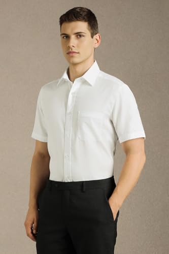 Image of Louis Philippe Men's Regular Fit Easy to Iron Everyday wear Premium Cotton Half Sleeve Solid Formal Shirt