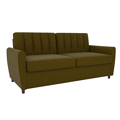 Novogratz Brittany Sleeper Sofa with Memory Foam Mattress, Green Linen, Queen