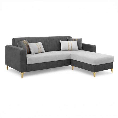 Image of CASASTYLE Noviq 4 Seater L Shape Sofa Set with Movable Ottoman | Flexible Left or Right Layout | Cozy Velvet Fabric | Soft Touch Seating | Modern Designer Sofa for Living Room (Dark Grey-Light Grey)