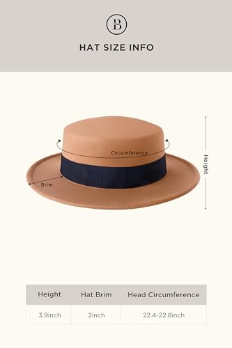 Image of BABEYOND Wide Brim Fedora Flat Top Hat Wool Felt Boater Pork Pie Hat for Men Women