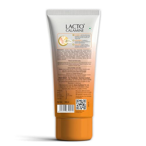 Image of Lacto Calamine Vitamin C Face Wash | Pack of 3 x 100ml | Aloe Vera & Niacinamide Face Wash for Glowing Skin | Facewash that Exfoliates Skin & Reduces Pigmentation | No Parabens, No Sulphates