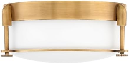 Hinkley Colbin 3231HB Small Flush Mount Ceiling Light, Decorative Knurled Knobs, Etched Opal Glass, Heritage Brass