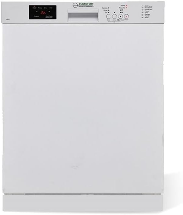 Pemberly Row Built-in 24" Metal Dishwasher, White Finish, 14-Place Capacity, Quiet 51 dB Operation, Adjustable Tines, Dual Spray Arms, Wine Glass Rack, 8 Wash Programs, Sanitize & Half Load Options