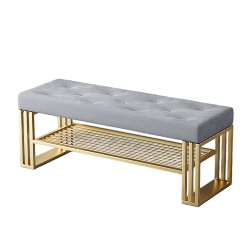 Elegante banco de metal gris con asiento acolchado, zapatero para pasillos y dormitorios (100 x 30 cm), perfecto para organizar y sentar