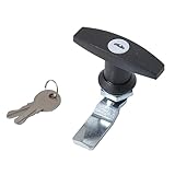 Universal RV T-Handle Door Lock with 2 Key Truck Cap Locking Trailer Toolbox Drawer Cabinet Door Lock 1Pcs(Black Door Lock)