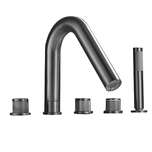 Robinetterie de baignoire 5 trous en laiton massif avec pulvérisateur extractible et bec orientable
