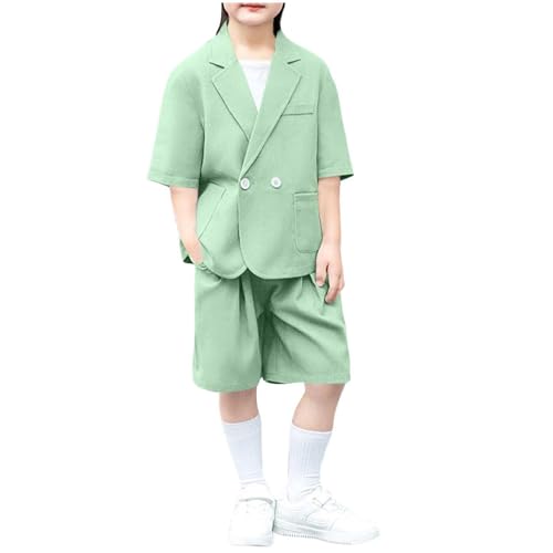 Short Suits for Boys Short Sleeve Blazer and Suit Shorts Sets Kids Formal Suits for Beach Wedding 1-15 Years Green
