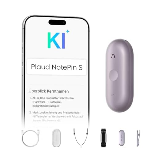 Plaud NotePin S Diktiergerät mit taktiler Aufnahmetaste KI Voice Recorder KI-Notizgerät KI-Schreibfunktion & Zusammenfassung Aufnahmegerät Audiorekorder für Meetings 4 Zubehörteile (Violett)