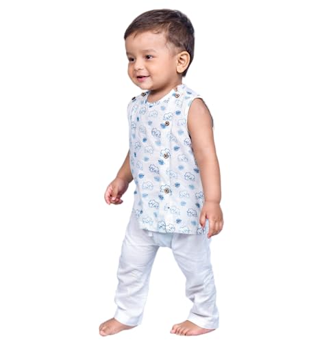 Image of POLKA TOTS Pure Cotton New Born Dress | Ultra-Soft, Breathable & Lightweight Sleeveless Jhabla Pant Set for Baby Boys & Girls | Baby Summer Clothes | Traditional Jabla & Pyjama Set for Newborns