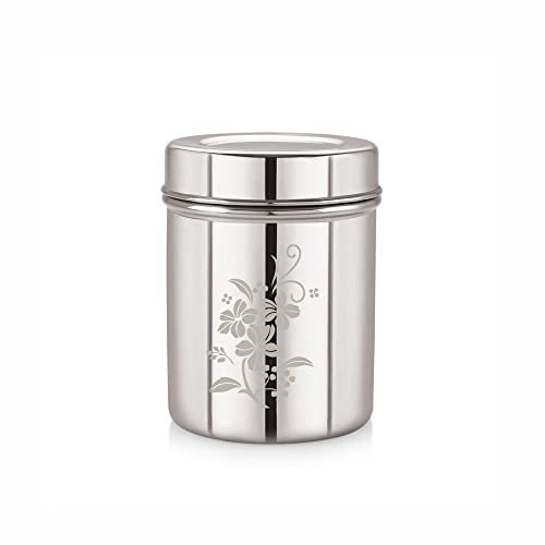 Neelam Stainless Steel 11 (22G) Lazer Etching Deep Dabba, 1400 ml, Silver – Durable & Elegant Storage Container with Flower Printed, Ideal for Storing