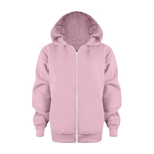 Girls Boys Full Zip Up Hoodie Solid Color Casual Lightweight Fleece Soft Comfort Jacket Sweatshirt with Pocket