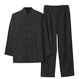 Lawnrden Martial Arts Pants, Kung Fu Uniform, Breathable Cotton Martial Arts Pants and Long Sleeved Shirt Chinese Traditional Tai Chi Uniform with Standing Collar and Buckle, for Unisex, XL