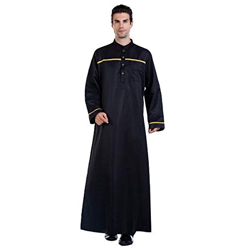 HANYIMIDOO Men's Arab Muslim Islamic Stand Collar Thobe with Long Sleeves