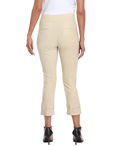 Image of HDE Pull On Capri Pant for Women w /Pockets Elastic Waist Cropped Work Pant