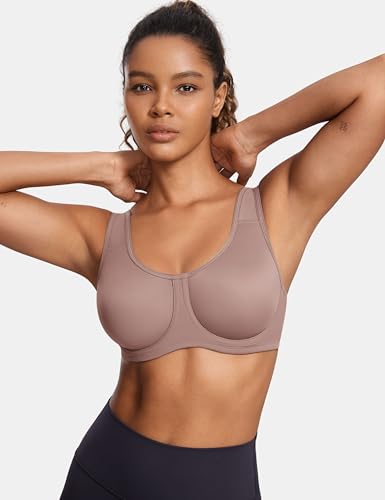 Image of SYROKAN Women's Max Control Underwire Sports Bra High Impact Plus Size with Adjustable Straps Unlined Bra