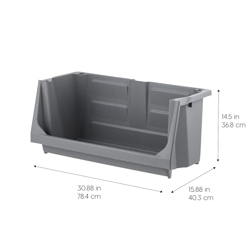 Image of IRIS USA Open Front Storage Bins, Jumbo, Heavy Duty Garage Storage, Stackable Storage Bins, Tools Hardware Hose Household Product Sporting Goods, Wide Open Front, Interlocked Secure Stacking, Gray