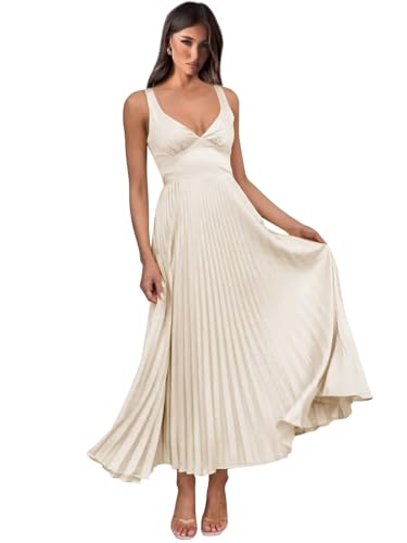 V Neck Pleated Satin Bridesmaid Dresses for Women Tea Length Formal Evening Dress