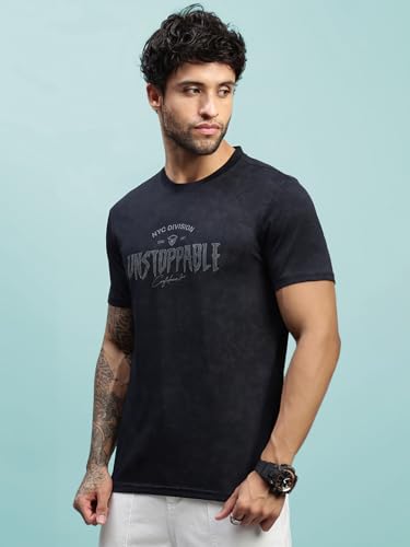 Image of Lux Nitro Men's Cloud Burst Printed Half Sleeve T-Shirt | Cotton Blend Round Neck Tee | Regular Fit Casual Wear