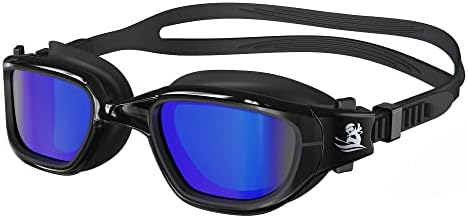 Super Penguin Swim Goggles, No Leaking Full Protection Polarized Swimming Goggles for Men Women, Polarized Mirror Blue