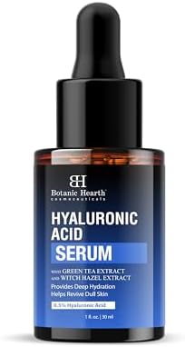 Botanic Hearth 0.5% Hyaluronic Acid Serum For Face With 2% Niacinamide, Witch Hazel & Green Tea Extracts | Hydrating & Moisturizing | Helps Reduce Wrinkles & Fine Lines | All Skin Types | 1Fl Oz