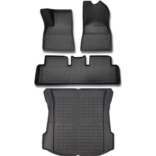 Super Liner Tesla Model 3 Floor Mats Complete Set Custom Fit 2021 2022 2023 All-Weather Cargo Liner Rear Cargo Tray Trunk Floor Mat Interior Accessories #TOP4