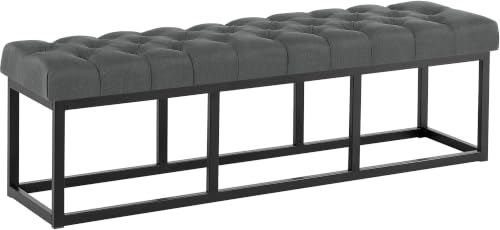 Clp Taburete Pie De Cama Amun Tapizado En Tela Banco Recibidor Estilo Chesterfield Banco De Salón Con Base De Metal Negro I Color:, Color:Gris Oscuro, Tamaño:150 Cm