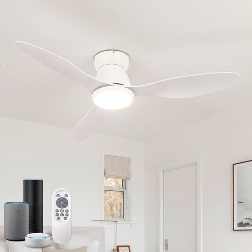 ycwdcz Ventilador de Techo con Luz Inteligente Compatible con Alexa, 106cm Lámparas Ventilador Silencioso, Led Regulable, 3000lm, Reversible 6 Velocidades, para Dormitorio, Cocina, Salón, Blanco