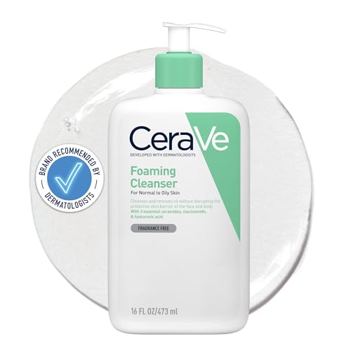 CeraVe Foaming Cleanser for Normal to Oily Skin with Niacinamide & 3 Essential Ceramides, Developed with Dermatologists, Gently Cleanses & Removes Excess Oil, Fragrance-Free