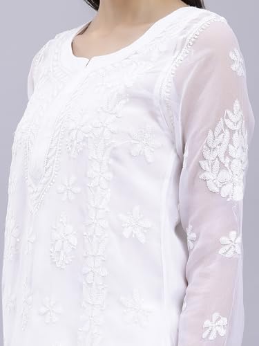 Image of Seva Chikan Hand Embroidered Lucknowi Chikankari Georgette Kurta with Inner Slip for Women SCL4431