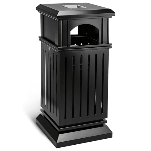 BEAMNOVA Black Trash Can Outdoor Top Tray Stainless Steel Commercial Garbage Enclosure with Locking Lid Heavy Duty Industrial Yard Garage Waste Container, 37.4 * 17.7 * 17.7in by BEAMNOVA - Used condition - US$181.86