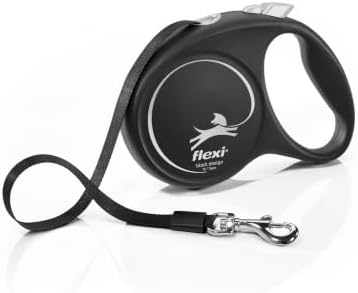 flexi Black Design M Hunde Roll-Leine, 5m Gurt, schwarz/Silber | Auffälliges Erscheinungsbild mit Platz für praktisches Zubehör, made in Germany, ausgelegt bis 25 kg. Praktisch im