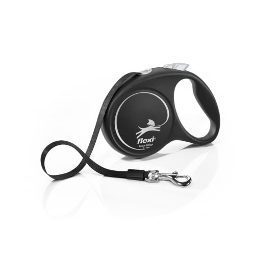 flexi® Black Design M Hunde Roll-Leine, 5m Gurt, schwarz/Silber